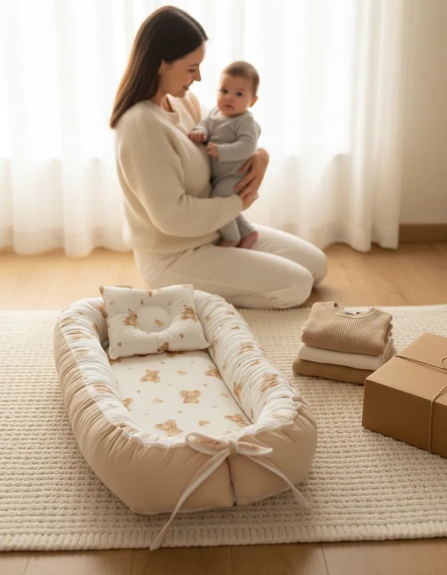Ayıcıklı Kalp Desenli Baby Nest ve Ortopedik Yastık