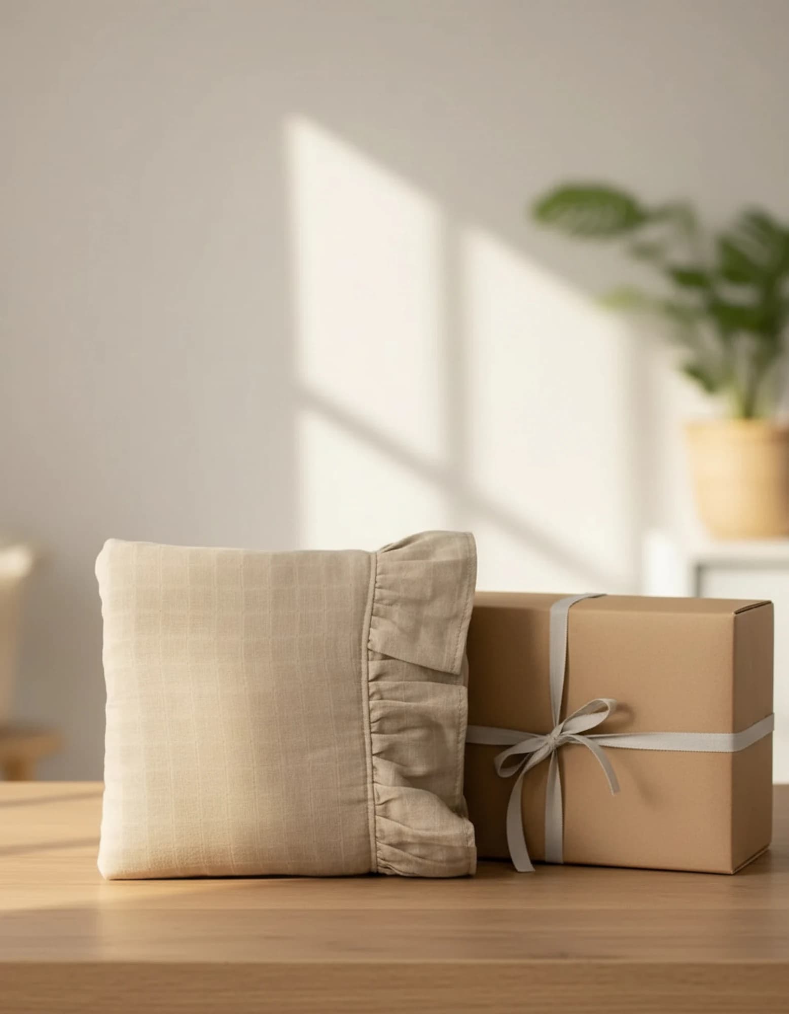 Puset Ortusu/Bebek Arabasi Ortusu %100 Pamuk Muslin Bej Firfirli BabyNest görsel 8