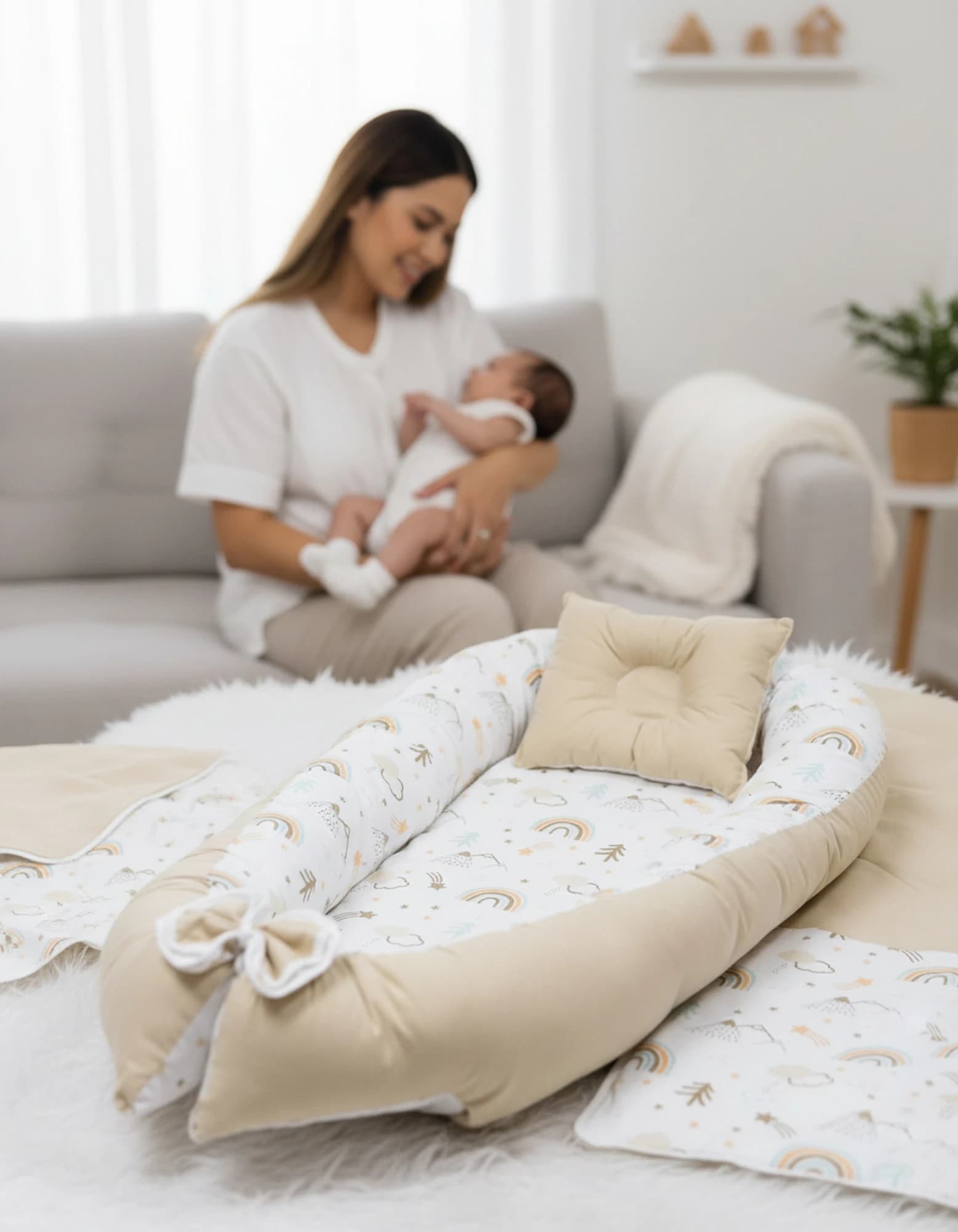 Gökkuşağı Bej Baby Nest ve Ortopedik Yastık