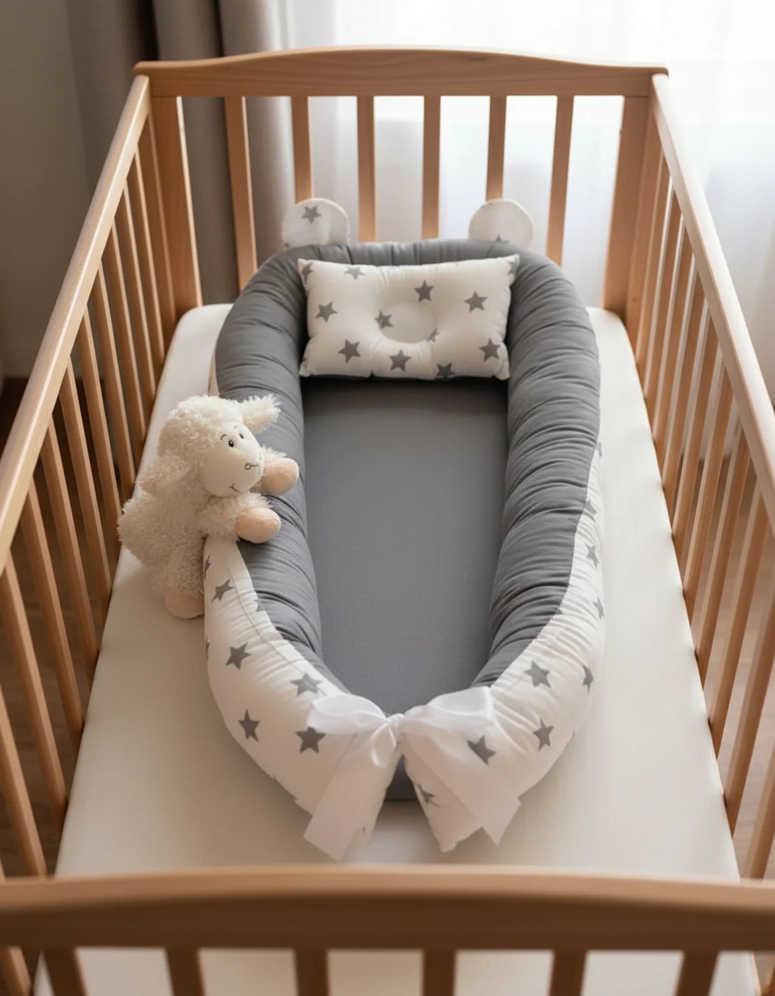 Bebek Yatak Ve Ortopedik Yastik Gri zemin ve gri yıldızlı BabyNest görsel 10