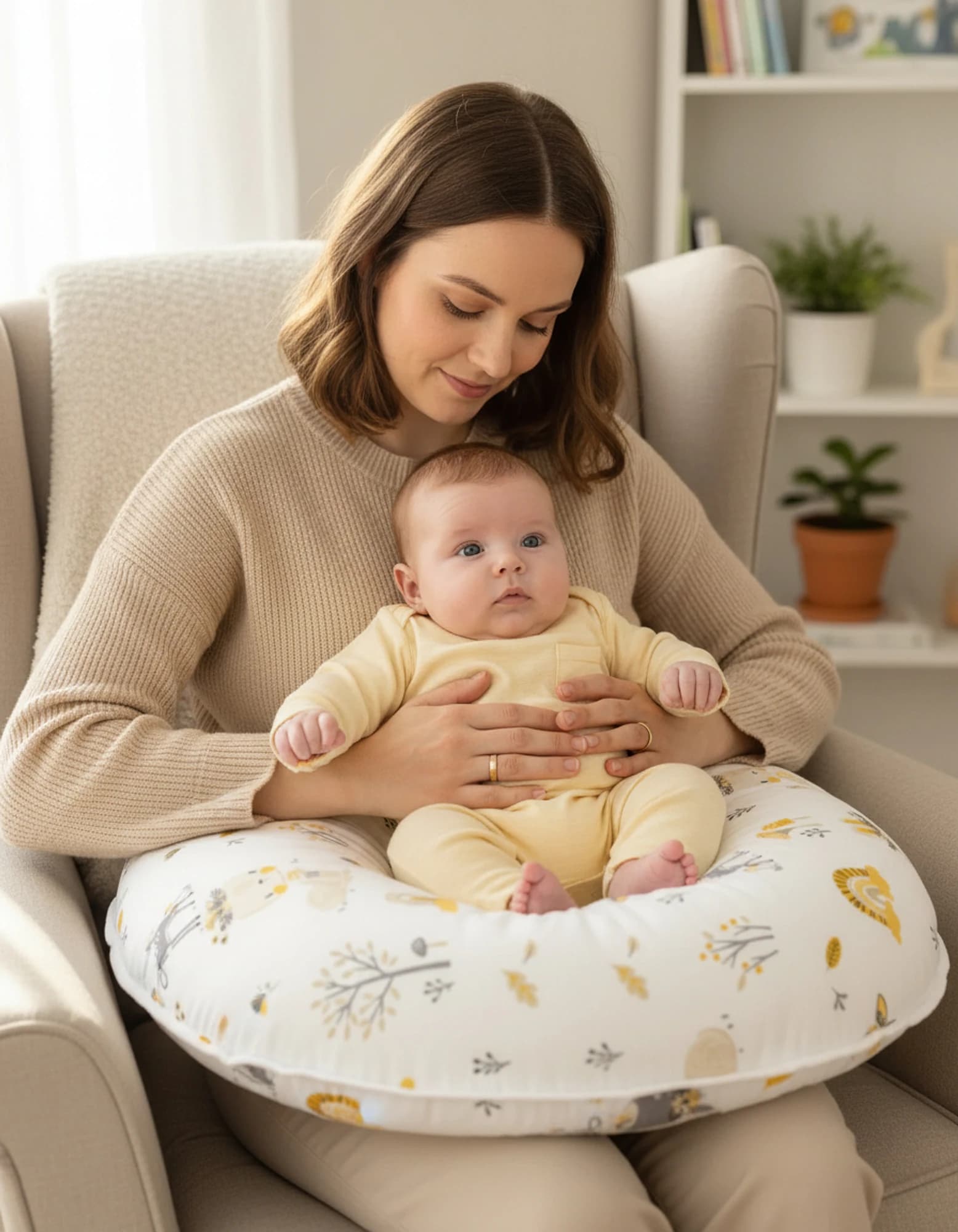 Emzirme Yastigi Ve Destek Minderi Geyik Pikeli Model (BEYAZ BIYELI)
