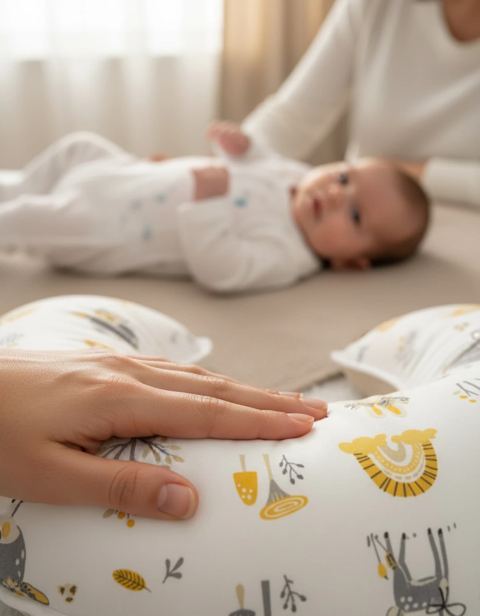 Emzirme Yastigi Ve Destek Minderi Geyik Pikeli Model (BEYAZ BIYELI)