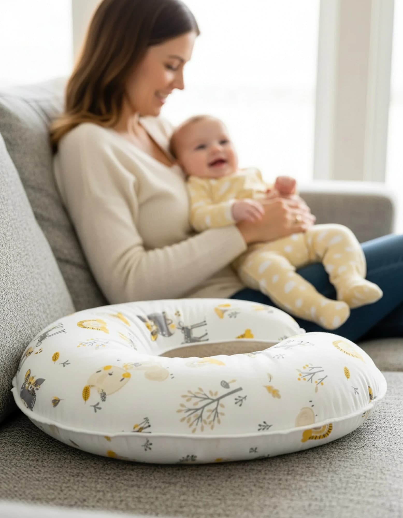 Emzirme Yastigi Ve Destek Minderi Geyik Pikeli Model (BEYAZ BIYELI)