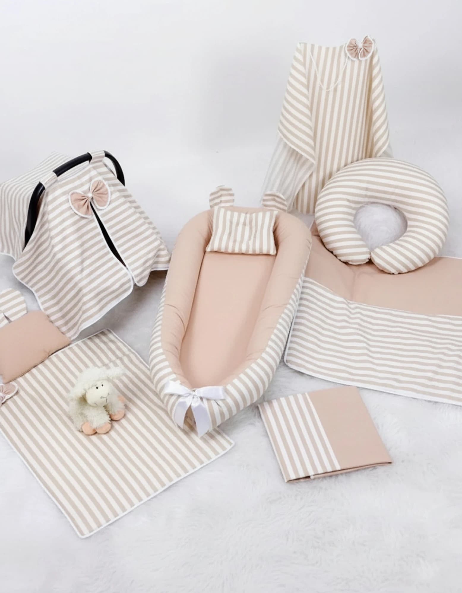 Full Set 9 Parca Bebek Ihtiyac Seti Bej Ve Krem Cizgili BabyNest görsel 5