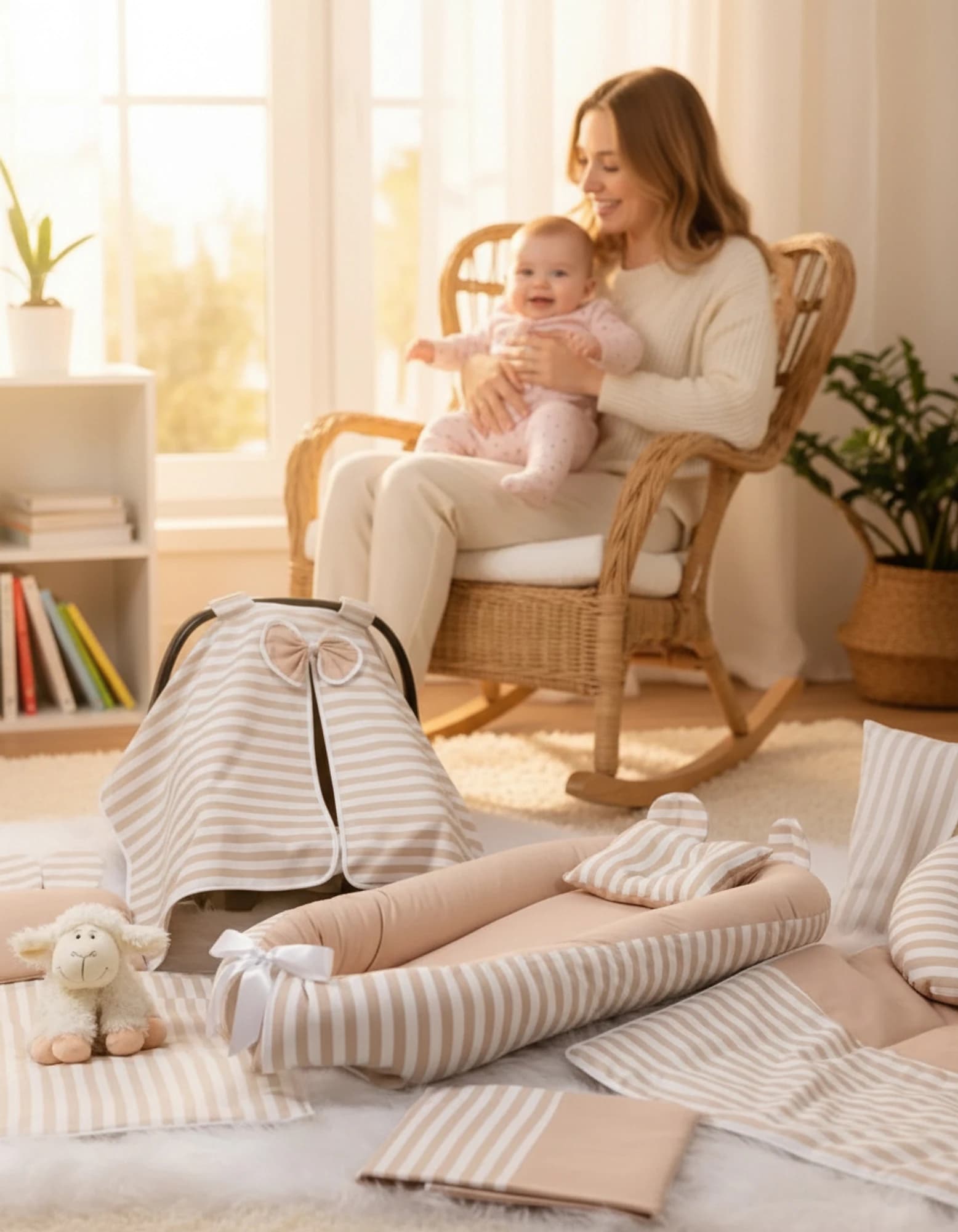 Full Set 9 Parca Bebek Ihtiyac Seti Bej Ve Krem Cizgili BabyNest görsel 11