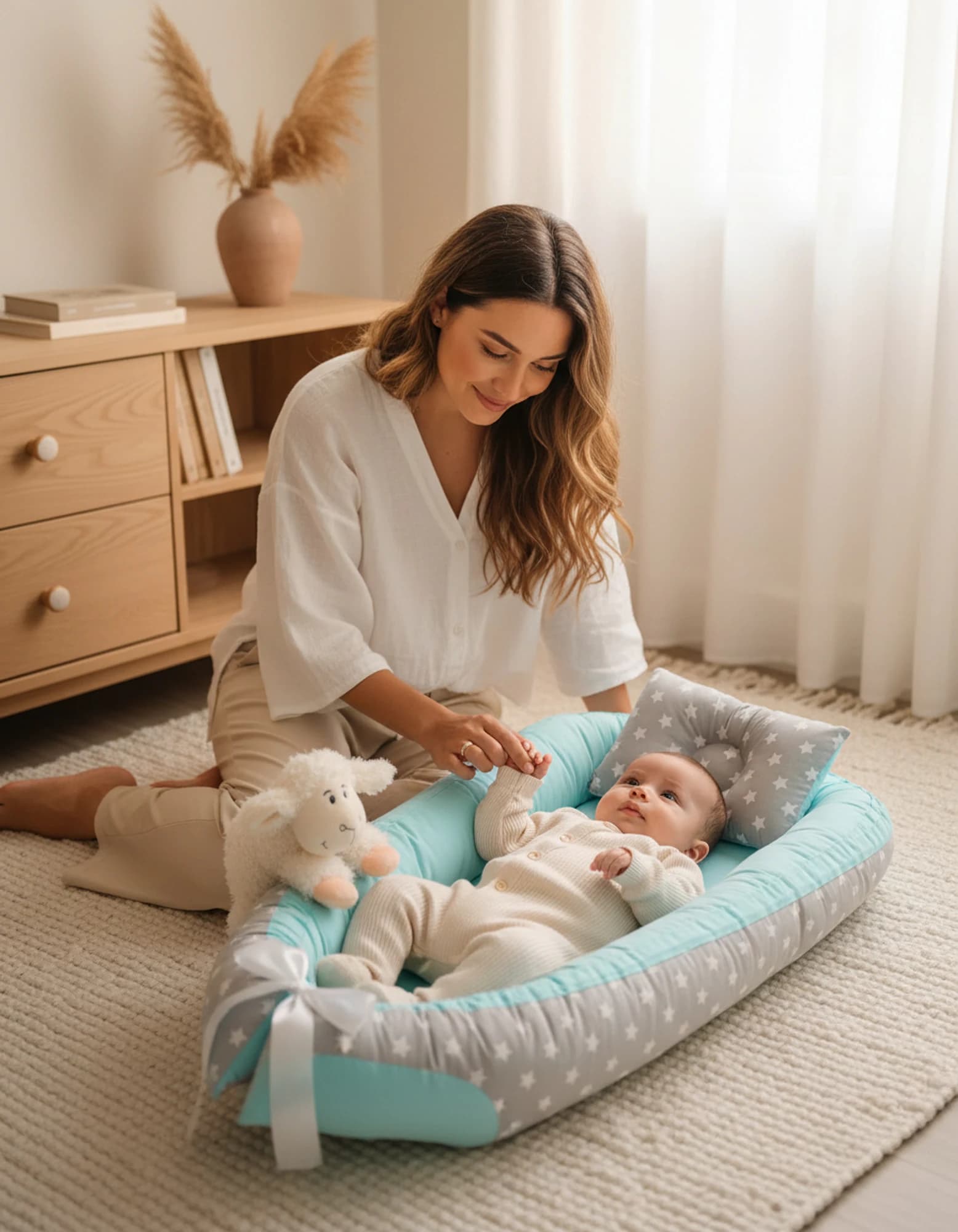 Yatak Ve Ortopedik Yastik Mint Ve Gri Yildiz