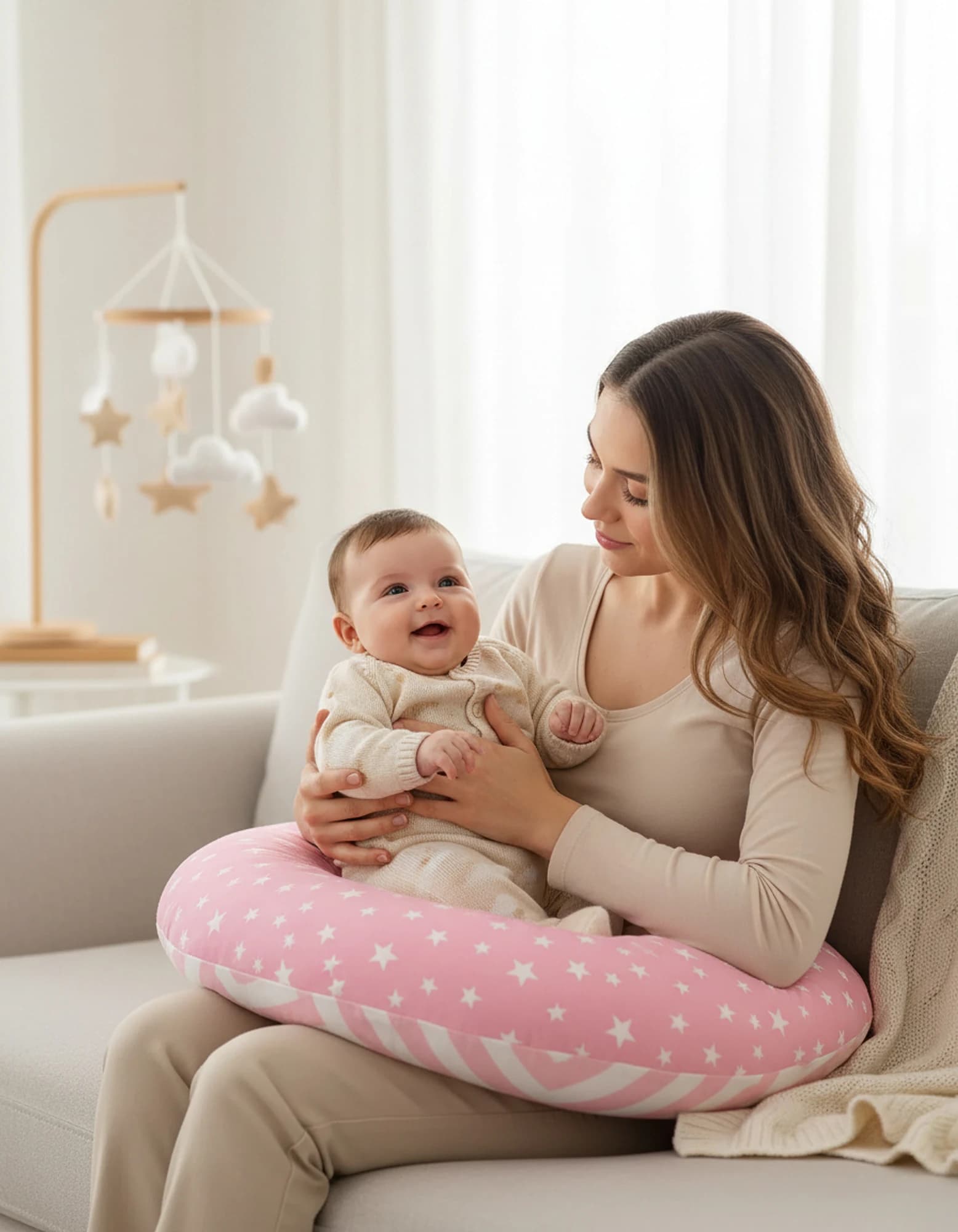 Emzirme Yastigi Ve Destek Minderi Pembe Minik Yildiz