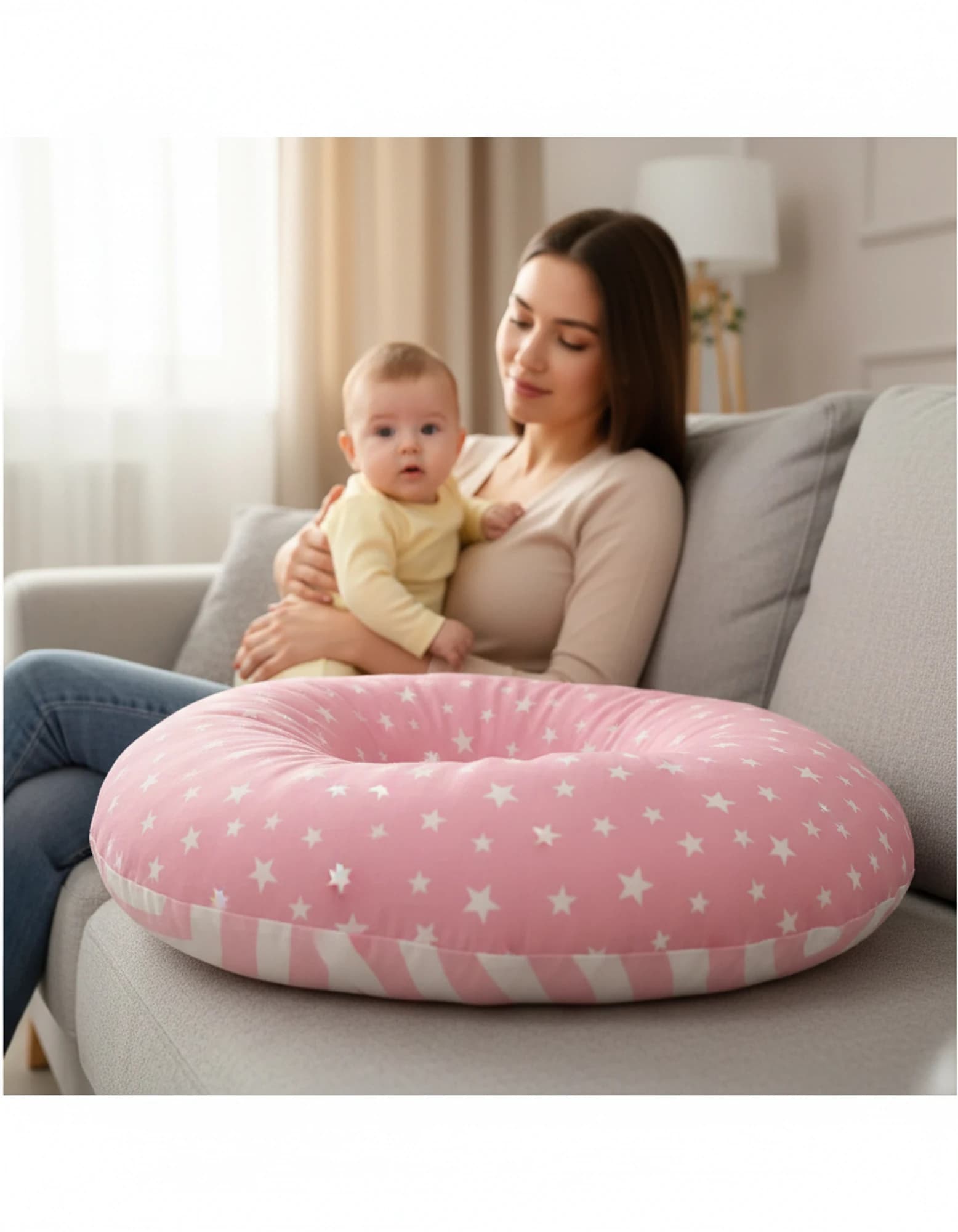 Emzirme Yastigi Ve Destek Minderi Pembe Minik Yildiz