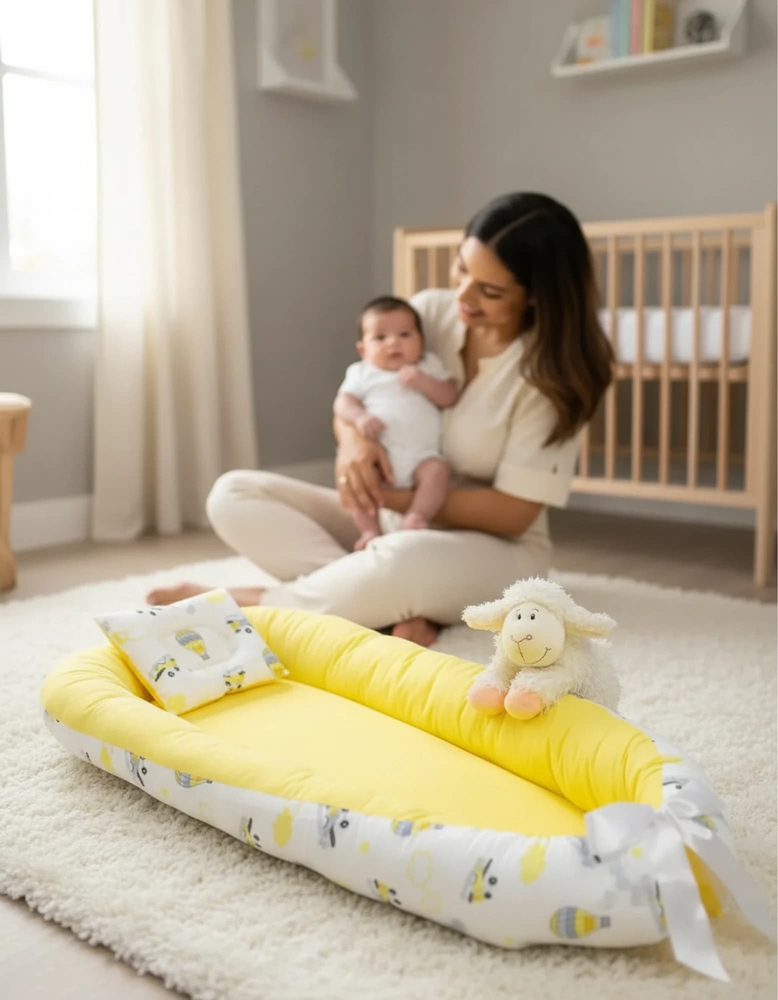 Bebek Yatak Ve Ortopedik Yastik Sarı ve uçan balonlar
