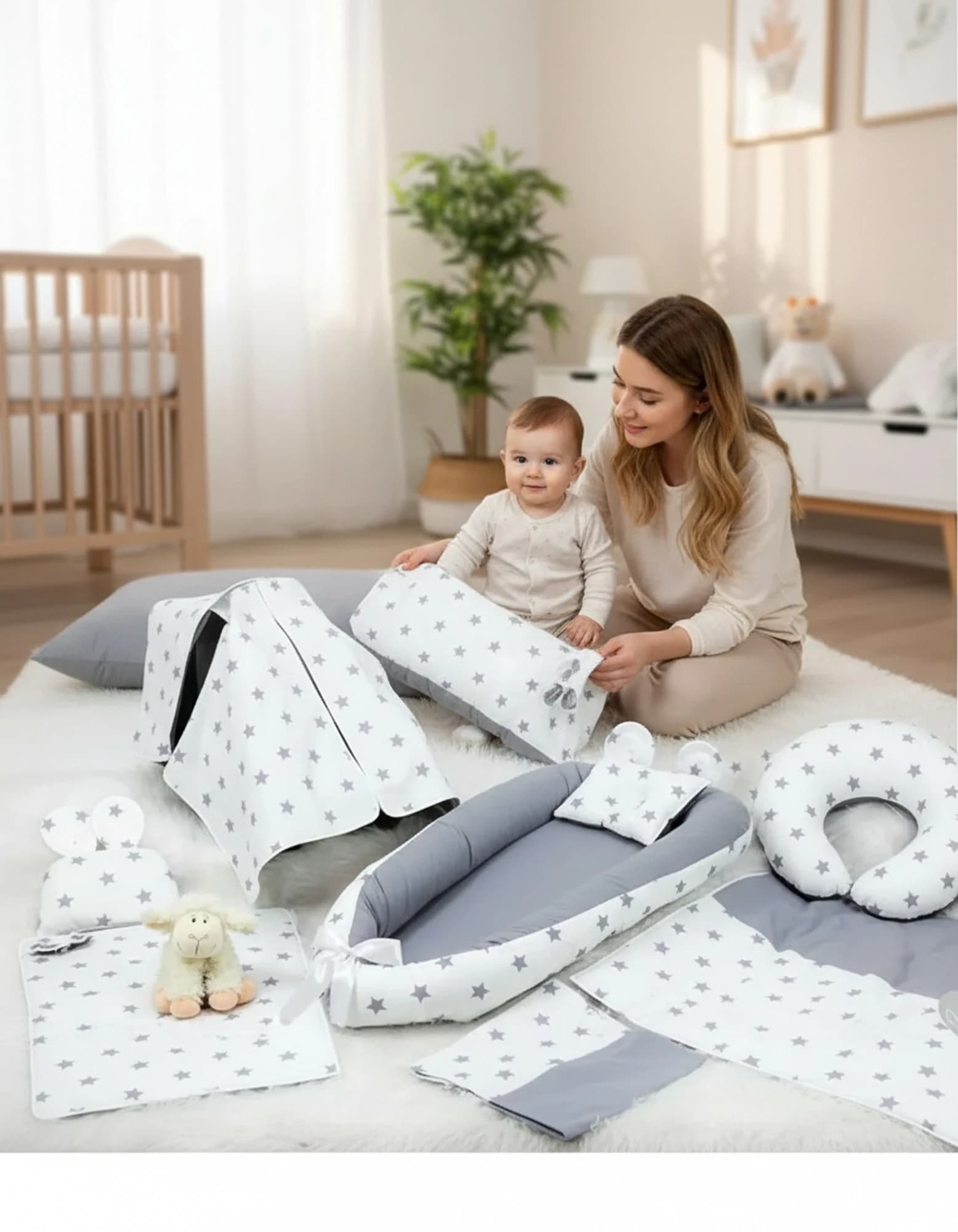 Full Set 9 Parca Ihtiyac Urunleri Duz Gri Ve Gri Yildiz