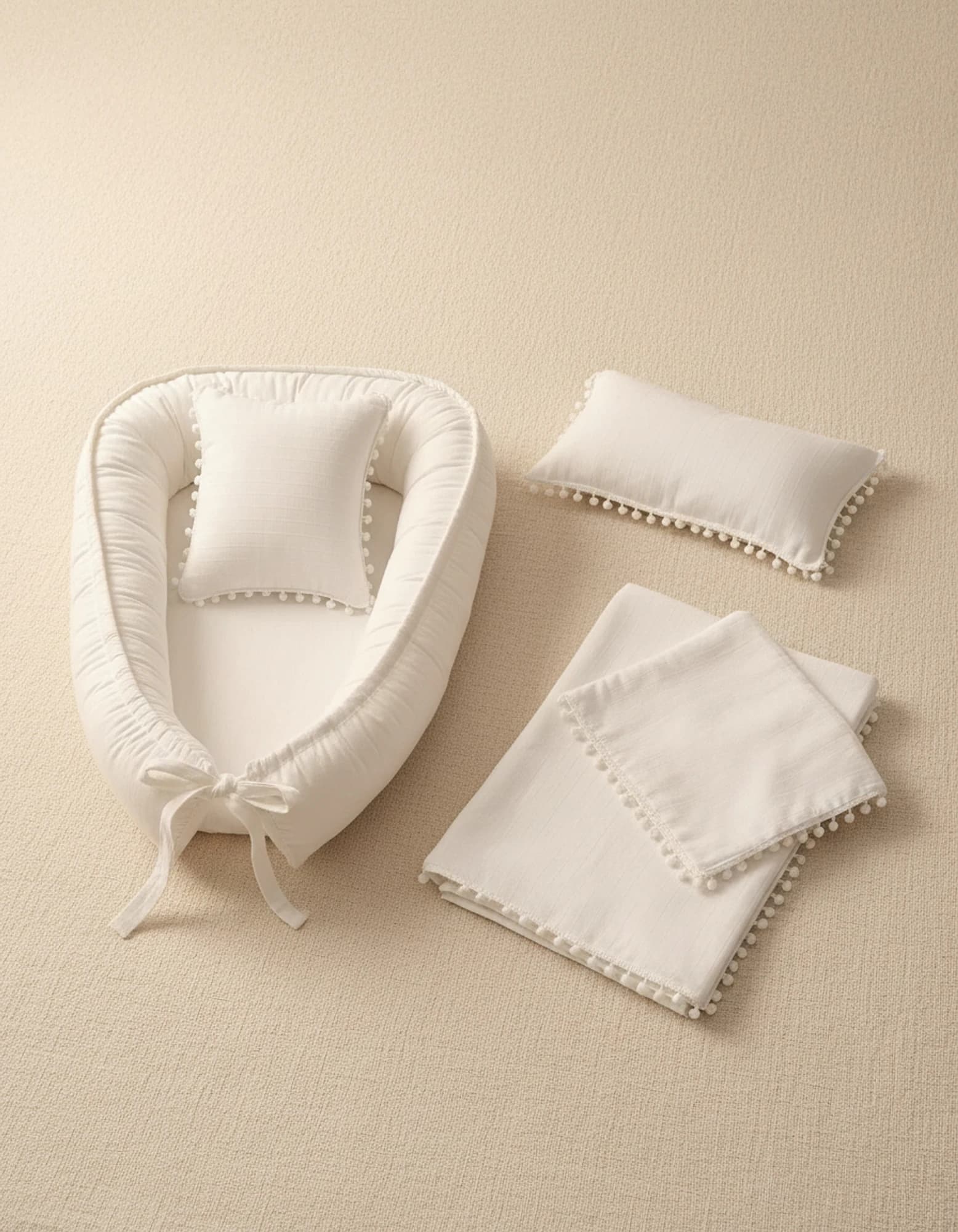 Puset Ortusu/bebek Arabasi Ortusu %100 Pamuk Beyaz Muslin Ponponlu Ve Fermuarli BabyNest görsel 5