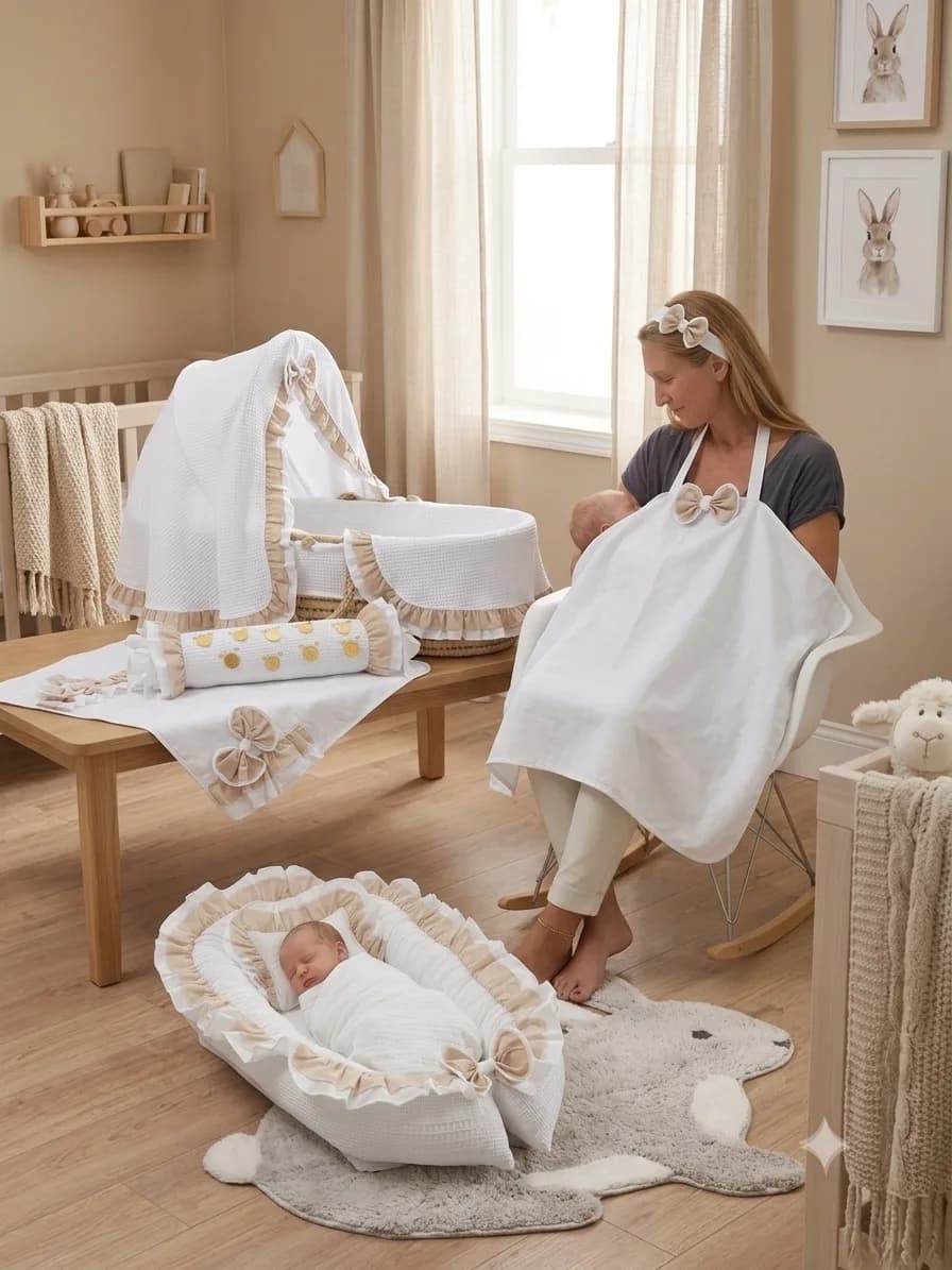 Beyaz Krem Fırfırlı 11 parça BabyNest Seti