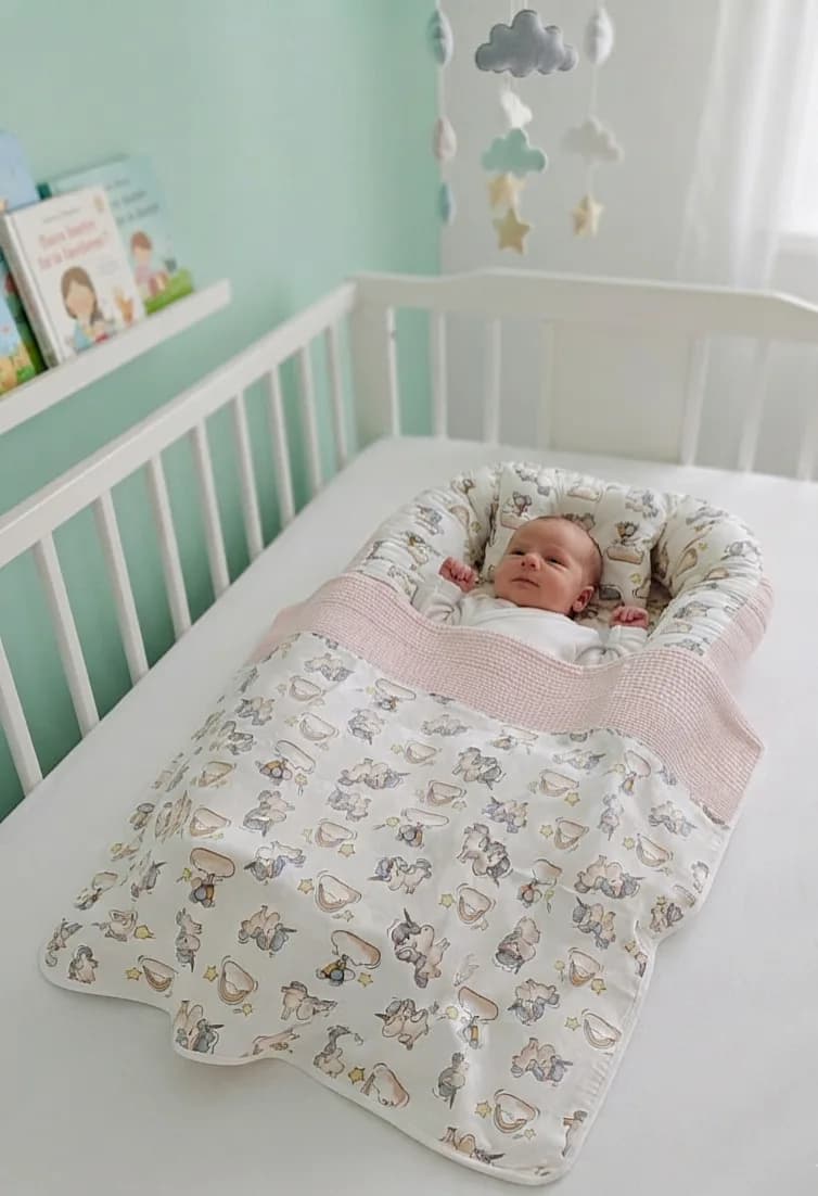 Unicorn desenli pikeli örtülü Babynest