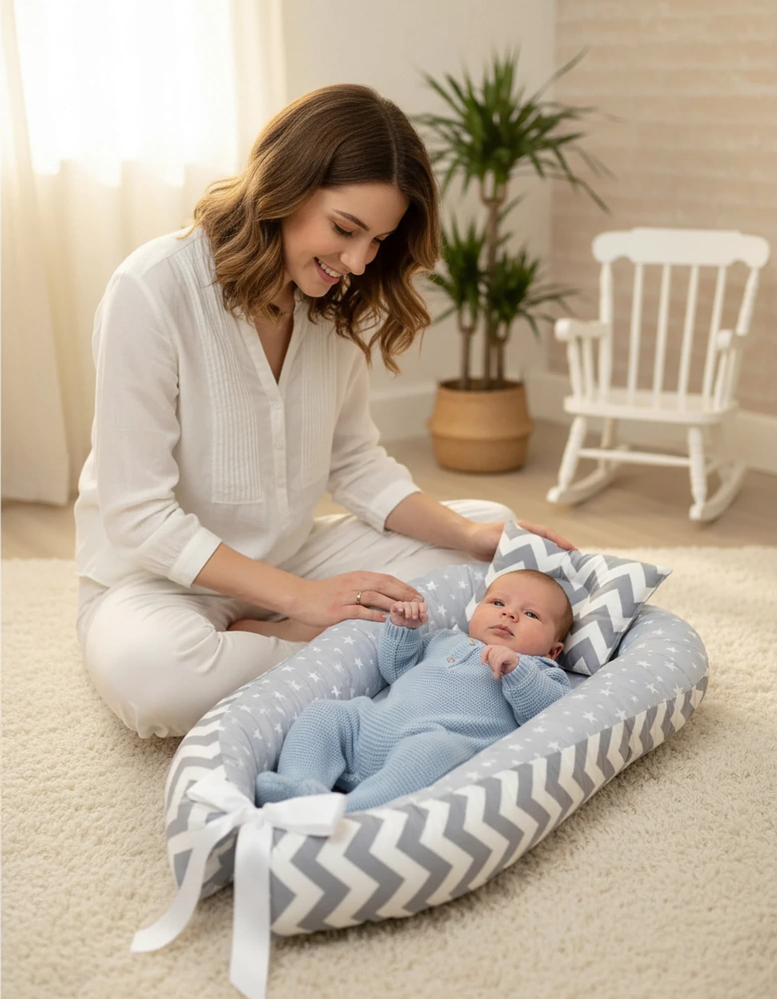 Yatak ve Ortopedik Minik Gri Yildiz ve Zigzaglı