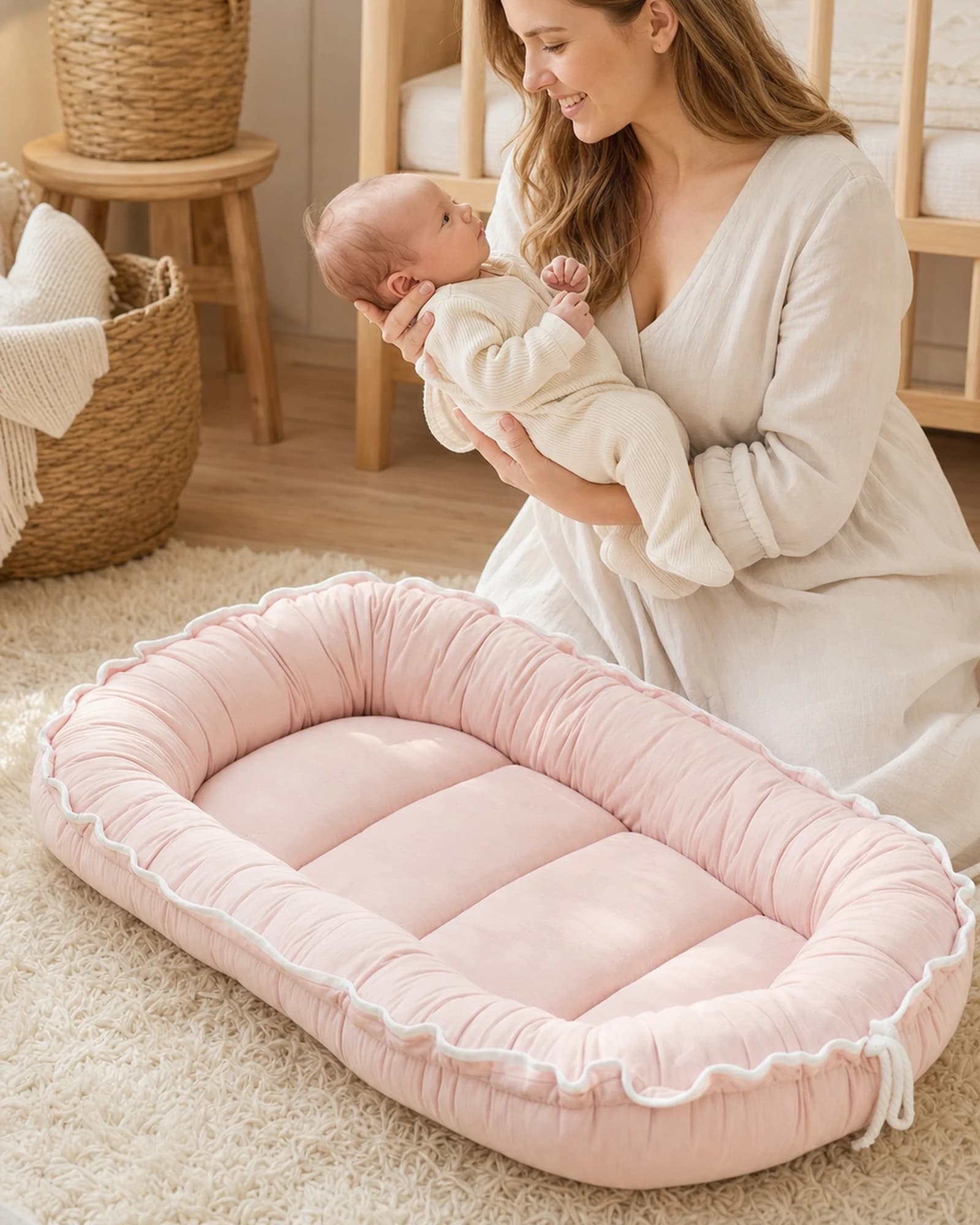 Bebek Pembesi Premium Yenidoğan Bebek Destek Minderi – Ergonomik, Anti-Alerjik, Ultra Yumuşak Bebek Uyku ve Dinlenme Yatağı