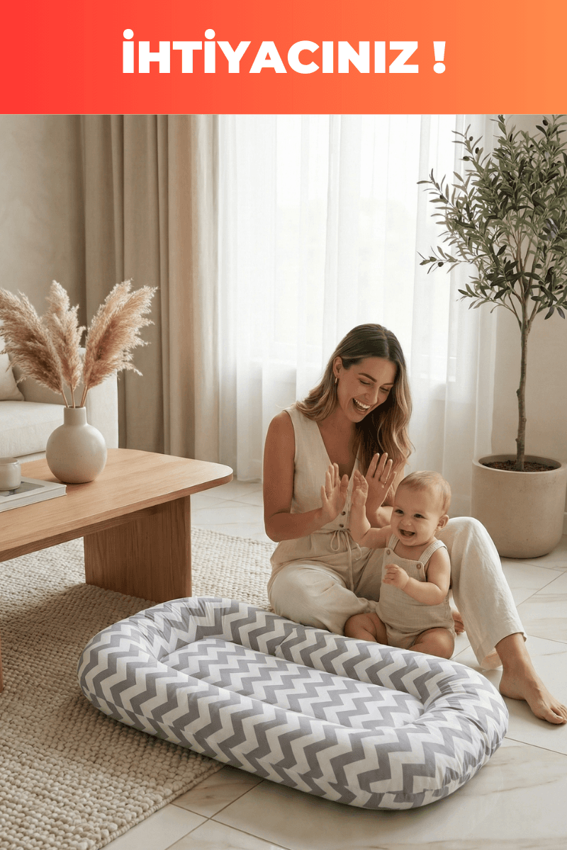 Organik Pamuk Yeni Doğan Baby Nest – Gri Zigzag Desenli – Nefes Alabilen, Anti-Alerjik, Taşınabilir & Beşik İçi Kullanıma Uygun