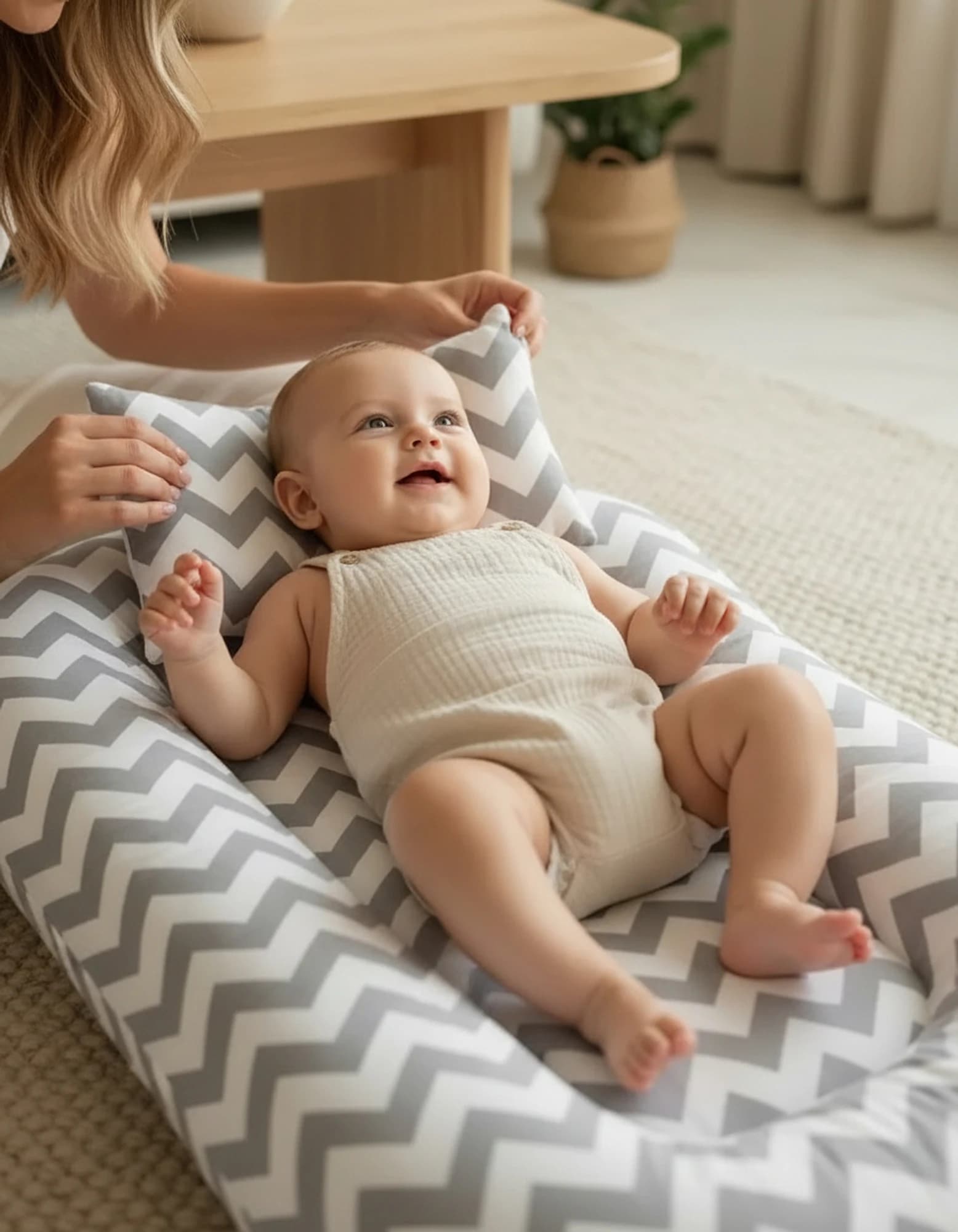 Yeni Doğan Baby Nest Beşik içi – Gri Zigzag Desenli –