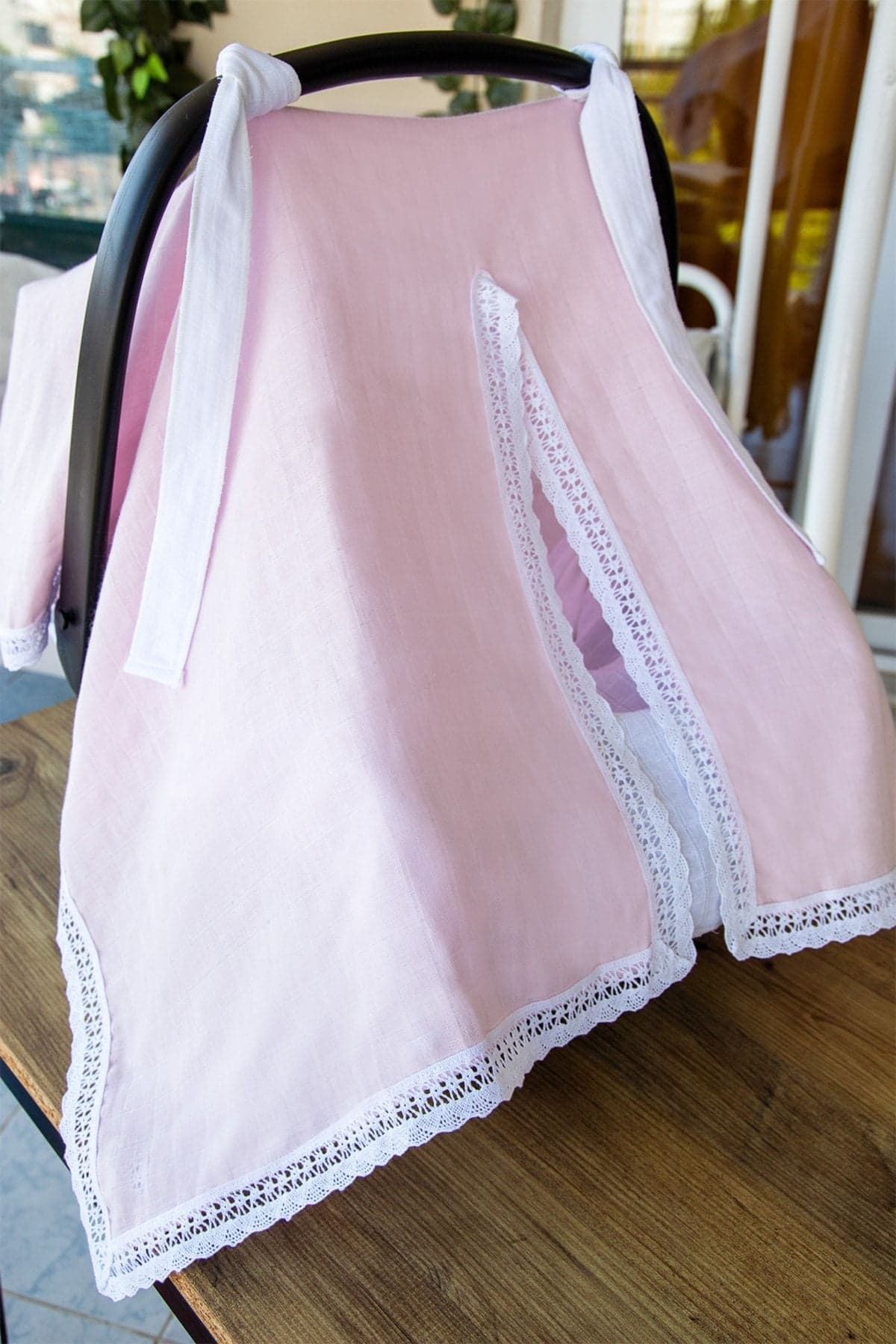 Puset Ortusu/Bebek Arabasi Ortusu %100 Pamuk Muslin Pembe