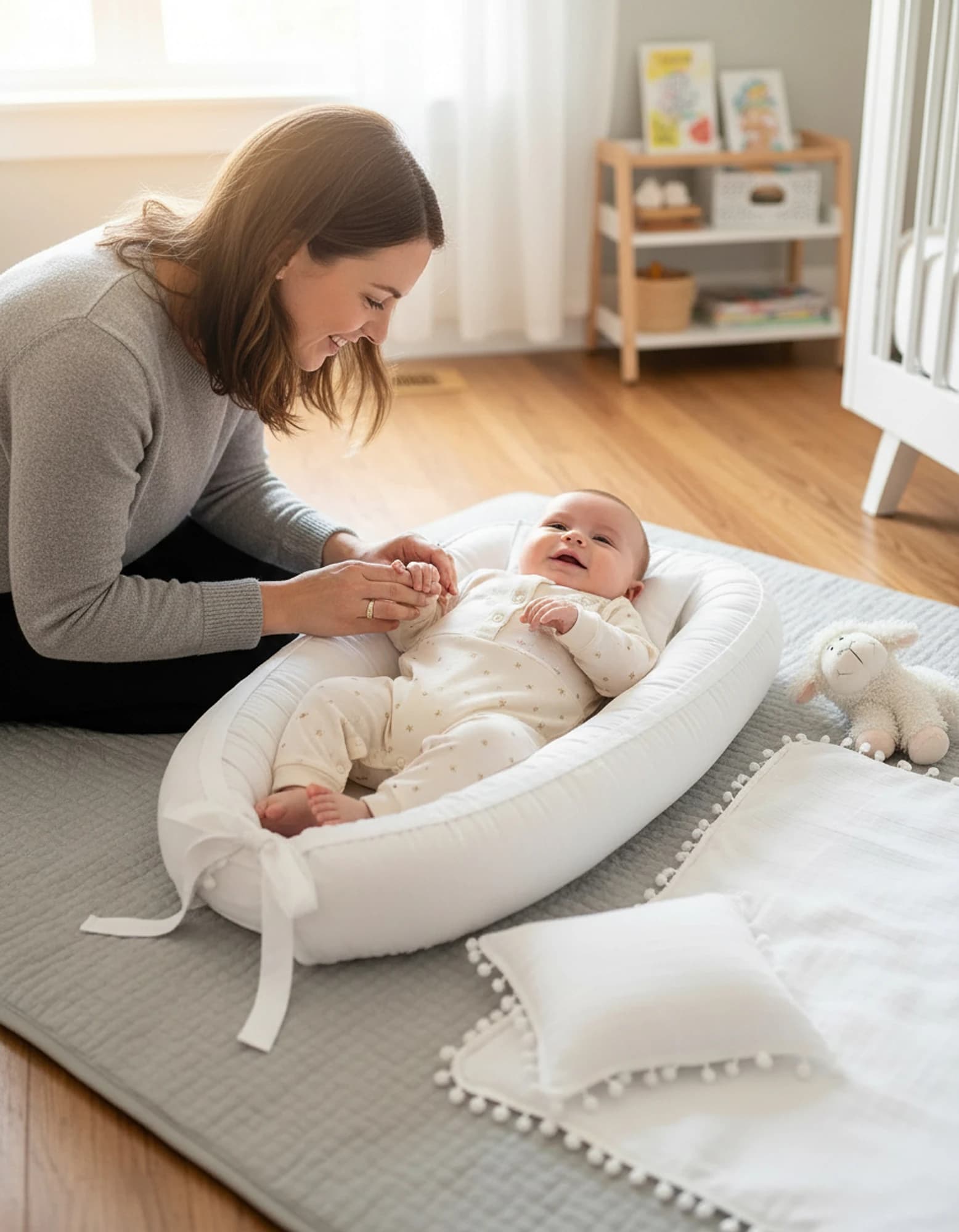 Puset Ortusu/bebek Arabasi Ortusu %100 Pamuk Beyaz Muslin Ponponlu Ve Fermuarli BabyNest görsel 4
