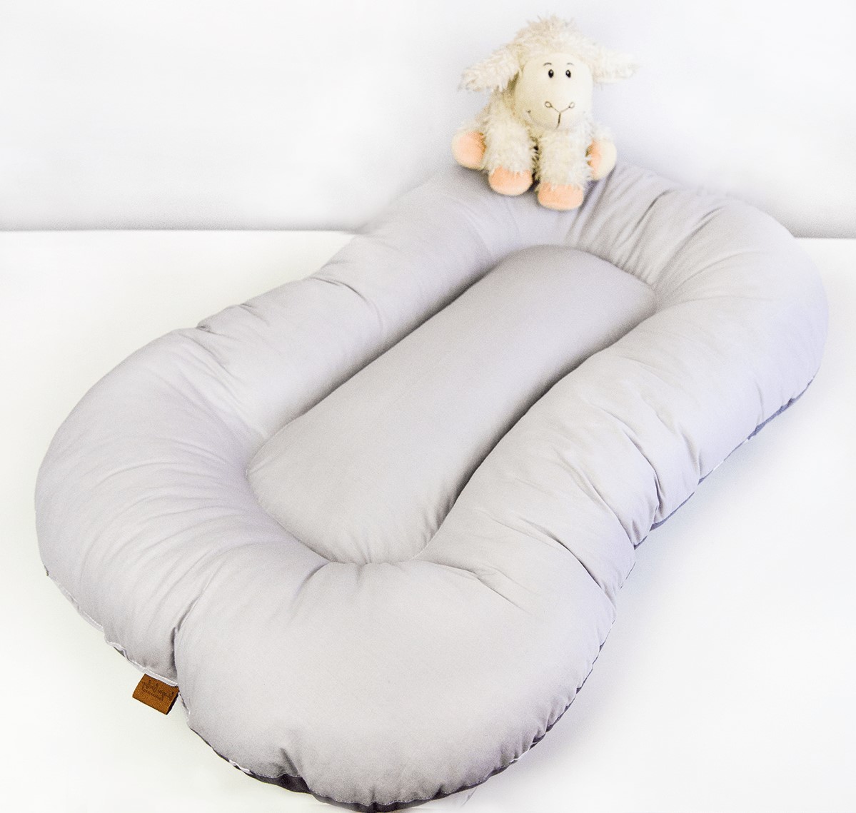 Oval Babynest Düz Açık Gri