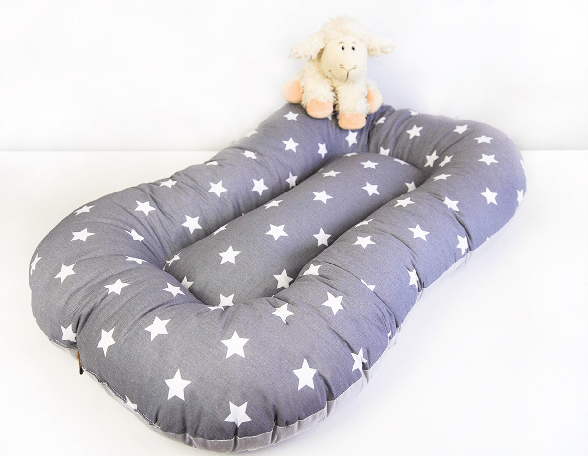 Oval Babynest Düz Gri Ve Gri Yıldız
